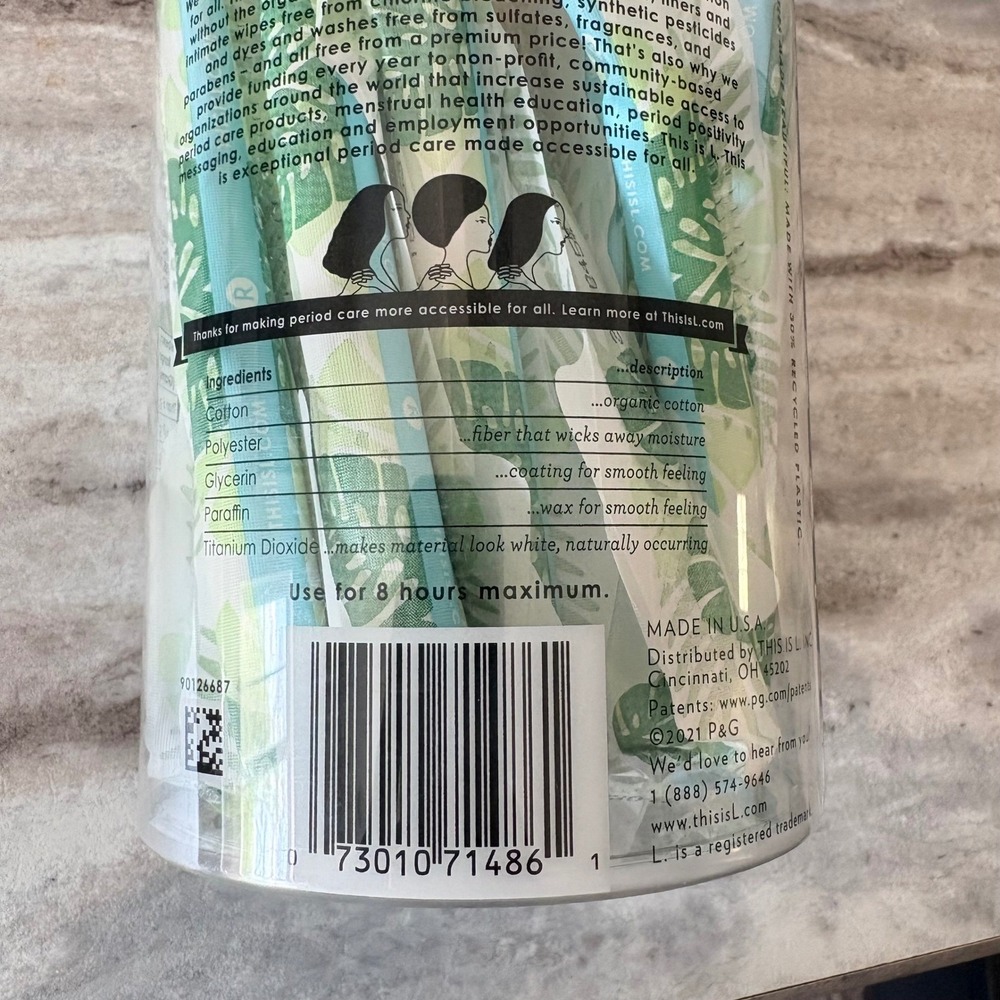 L. 100% Organic Cotton Core Tampons Regular Absorbency 30 Count BPA-Free Plastic - Picture 7 of 9